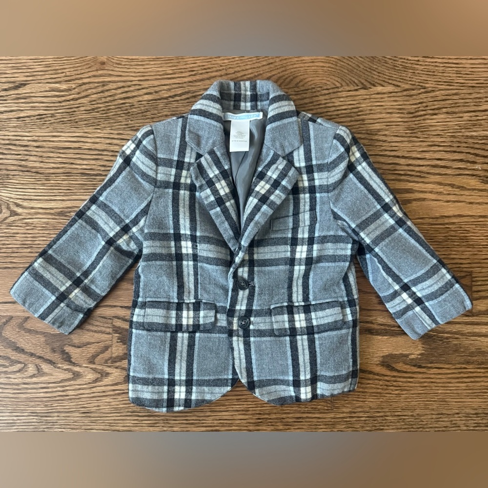 Janie And Jack Wool Plaid Baby Blazer Size 12 - 18 Months In Grey, Black, White